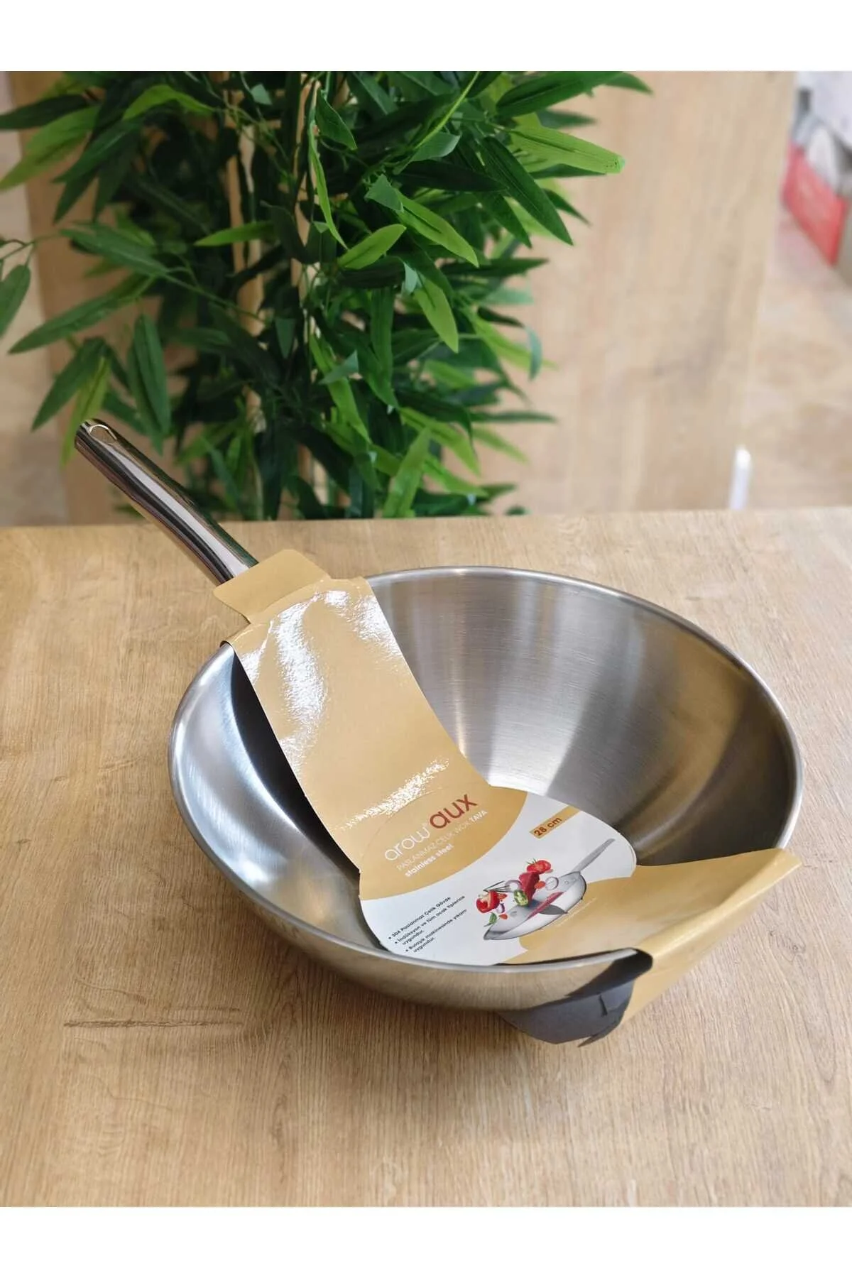 Arow Aux 304 Kalite Paslanmaz Çelik 28 cm Wok Tava