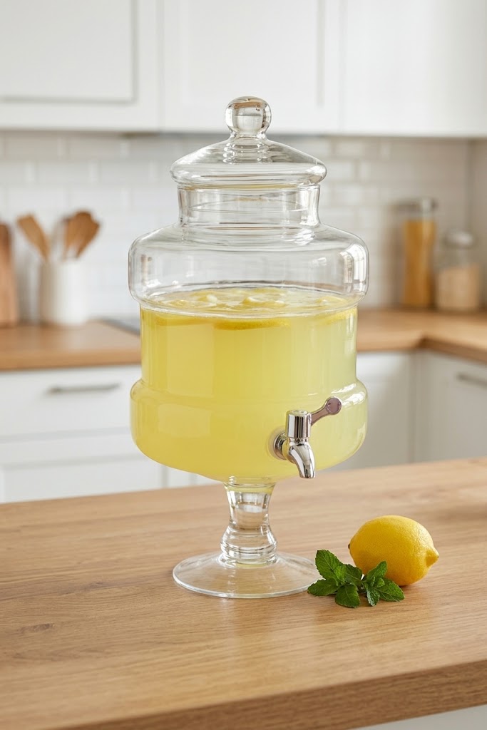 Mien Fuente Musluklu Cam Sebil 5 Litre - Ayaklı ve Kapaklı İçecek & Limonata Dağıtıcı Damacana